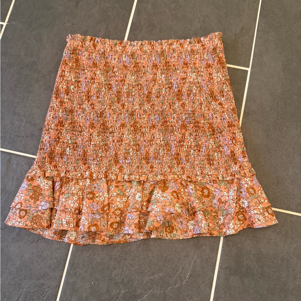Veronica Beard Floral Smocked Skirt - Orange